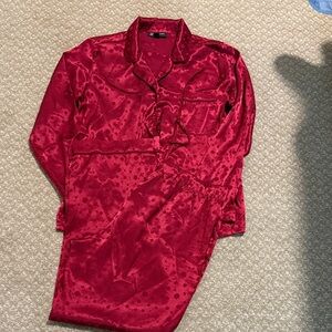 INC International Concepts Red Polka Dot Satin Pajama Top